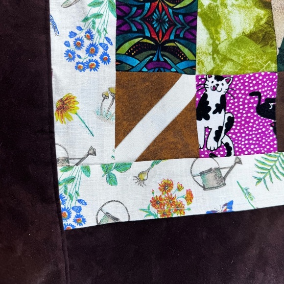 Vintage Handmade Patchwork Velvet Brown Totr - Picture 5 of 14